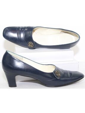 Vintage Air Step Blue Leather Heels Pumps Slip-on Shoes Womens Size 8 AAA Narrow